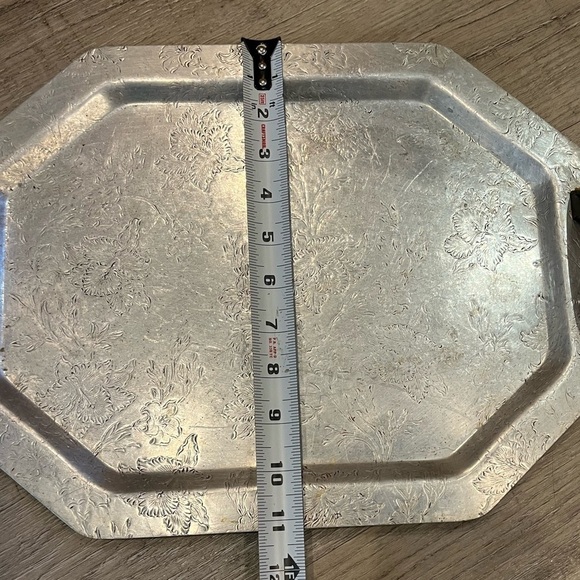 Vintage Forman Family Aluminum Serving Tray Handled Embossed Floral Pattern 15” - Picture 9 of 14